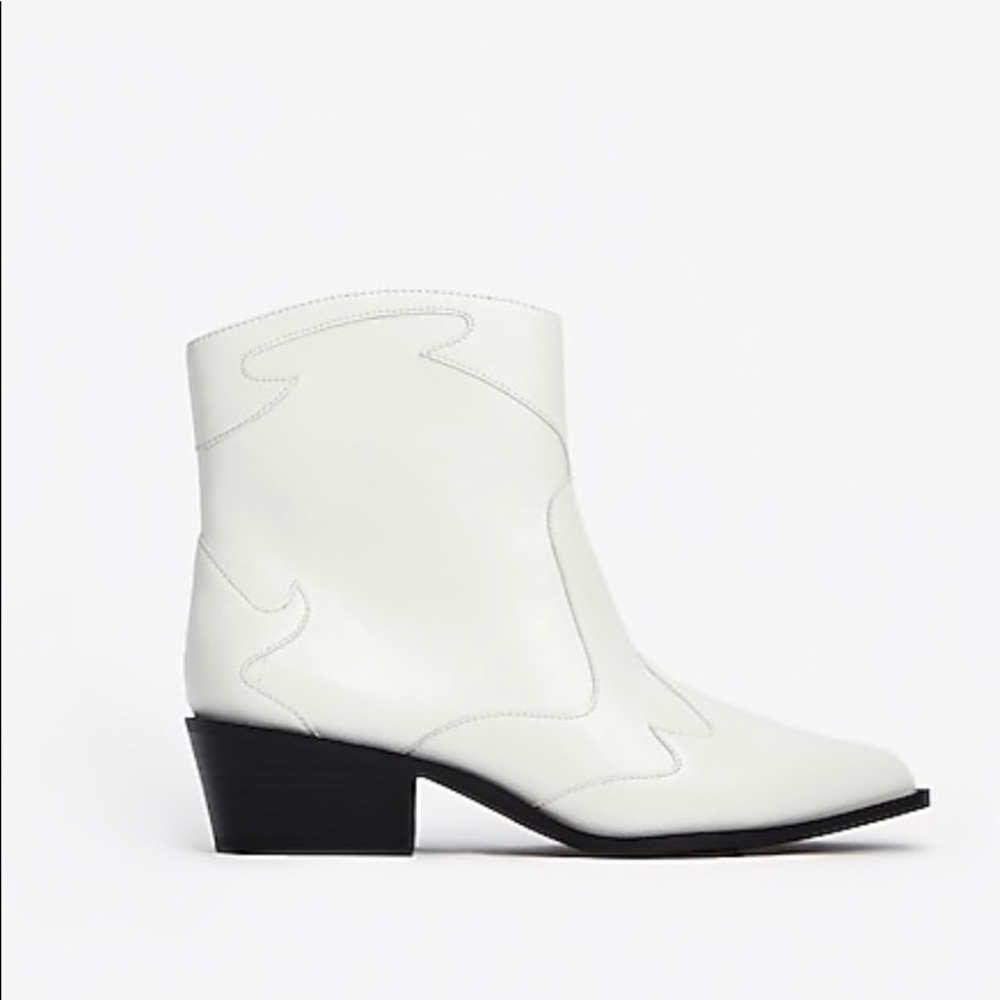 Express Fashion White Western Booties